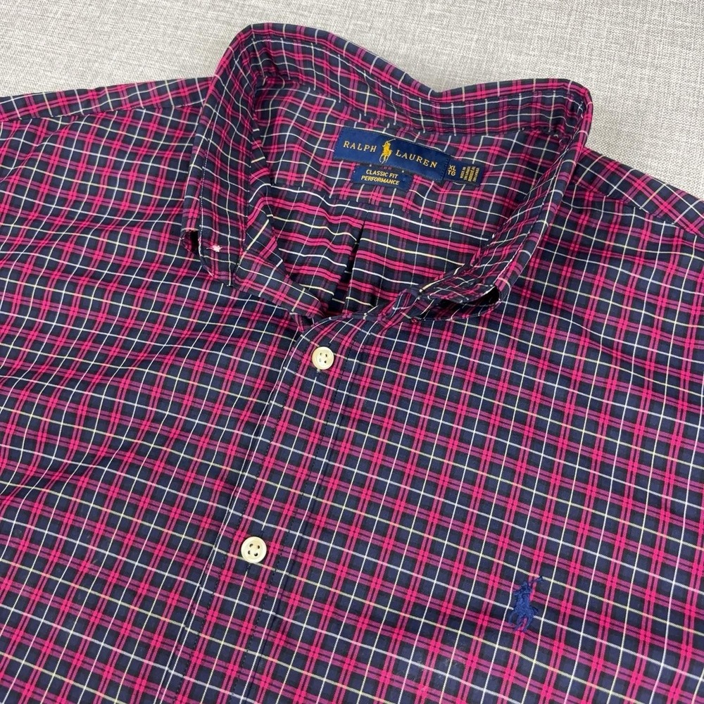 Ralph Lauren Performance Shirt Mens XL Blue Plaid Long Sleeve Button Down